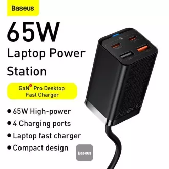 Încărcător rapid Baseus pentru rețea GaN3 Pro, 2x USB-C, 2x USB 65W negru
