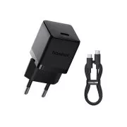 Încărcător rapid Baseus Palm USB-C 20W + cablu de date USB-C/USB-C 1m negru