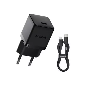 Încărcător rapid Baseus Palm USB-C 20W + cablu de date USB-C/USB-C 1m negru