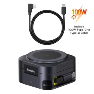 Suport de încărcare wireless magnetic Baseus PicoGo Series 2 în 1 Qi2 67W Negru