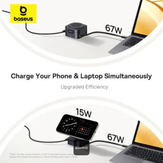 Suport de încărcare wireless magnetic Baseus PicoGo Series 2 în 1 Qi2 67W Negru