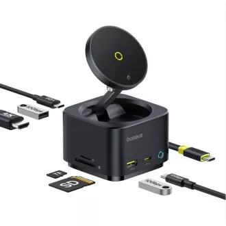 Stație de încărcare Baseus MagPro 7-în-1 cu încărcare wireless de 15W, Negru Cosmic Stație de încărcare Baseus MagPro 7-în-1 cu încărcare wireless de 15W, Negru Cosmic