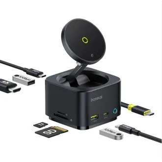 Stație de încărcare Baseus MagPro 7-în-1 cu încărcare wireless de 15W, Negru Cosmic Stație de încărcare Baseus MagPro 7-în-1 cu încărcare wireless de 15W, Negru Cosmic