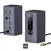 Stație de andocare Baseus Spacemate 10v1 (USB-C PD 100W, USB-C, 2x USB-A, 2x HDMI) gri