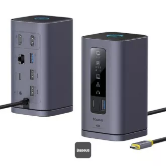 Stație de andocare Baseus Spacemate 10v1 (USB-C PD 100W, USB-C, 2x USB-A, 2x HDMI) gri