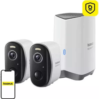 Cameră de supraveghere externă Baseus N1 Plus 2K (set de 2 buc + stație centrală) albă