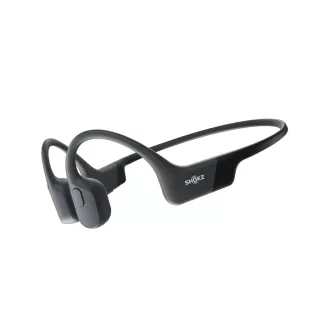 Căști Shokz OpenRun Bluetooth în fața urechilor, negru