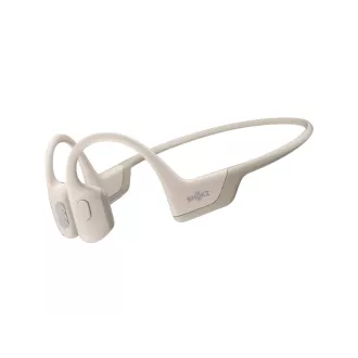 Căști Shokz OpenRun PRO Bluetooth în fața urechilor, bej