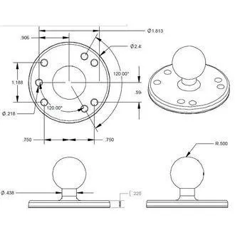 Adaptor RAM Mounts, metal, model de orificii AMPS, știft de 1"