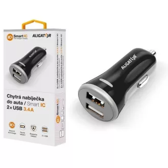 Încărcător auto inteligent ALIGATOR 3.4A, 2xUSB, smart IC, negru