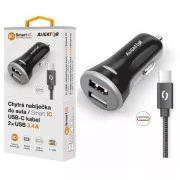ALIGATOR Încărcător auto inteligent 3.4A, 2xUSB, smart IC, negru, cablu USB-C