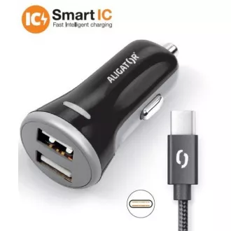 ALIGATOR Încărcător auto inteligent 3.4A, 2xUSB, smart IC, negru, cablu USB-C ALIGATOR Încărcător auto inteligent 3.4A, 2xUSB, smart IC, negru, cablu USB-C