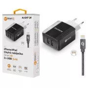 Încărcător de rețea inteligent ALIGATOR 3.4A, 2xUSB, smart IC, negru, cablu pentru iPhone/iPad 2A