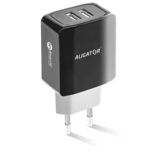 Încărcător de rețea inteligent ALIGATOR 3.4A, 2xUSB, smart IC, negru, cablu pentru iPhone/iPad 2A