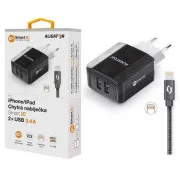 Încărcător de rețea inteligent ALIGATOR 3.4A, 2xUSB, smart IC, negru, cablu pentru iPhone/iPad 2A