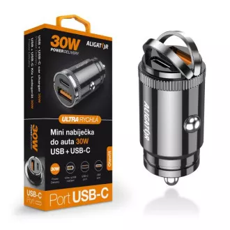 Mini încărcător auto Aligator Power Delivery 30W, USB-C + USB-A Mini încărcător auto Aligator Power Delivery 30W, USB-C + USB-A