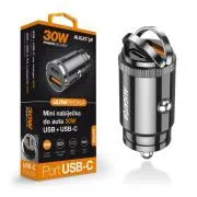 Mini încărcător auto Aligator Power Delivery 30W, USB-C + USB-A