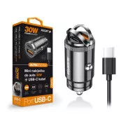 Mini încărcător auto Aligator Power Delivery 30W, USB-C + USB-A, cablu USB-C/USB-C
