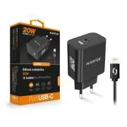 Încărcător de rețea inteligent ALIGATOR Power Delivery 20W, cablu USB-C pentru iPhone/iPad, negru