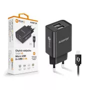 Încărcător de rețea inteligent ALIGATOR 2.4A, 2xUSB, smart IC, negru, cablu micro USB