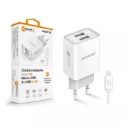 Încărcător de rețea inteligent ALIGATOR 2.4A, 2xUSB, smart IC, alb, cablu micro USB