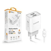 Încărcător de rețea inteligent ALIGATOR 2.4A, 2xUSB, smart IC, alb, cablu micro USB