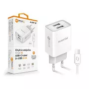 Încărcător de rețea inteligent ALIGATOR 2.4A, 2xUSB, smart IC, alb, cablu USB-C