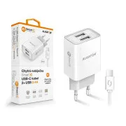 Încărcător de rețea inteligent ALIGATOR 2.4A, 2xUSB, smart IC, alb, cablu USB-C