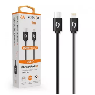 ALIGATOR Cablu de date POWER 3A, USB-C/negru fulger ALIGATOR Cablu de date POWER 3A, USB-C/negru fulger