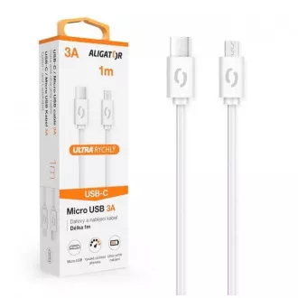 ALIGATOR Cablu de date POWER 3A, USB-C/microUSB alb