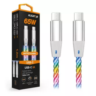 Cablu de date ALIGATOR LIGHT 3A, 65W USB-C/USB-C 1.2m