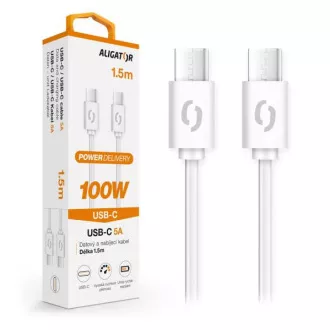 Cablu de date ALIGATOR POWER 100W, USB-C/USB-C 5A, 1,5m alb