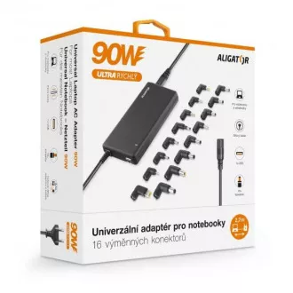 Adaptor universal pentru laptopuri cu 16 conectori interschimbabili si USB, 90W Adaptor universal pentru laptopuri cu 16 conectori interschimbabili si USB, 90W