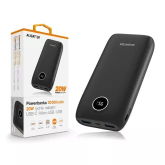 Acumulator extern ALIGATOR Power Delivery 20W, încărcare rapidă, 20.000 mAh, negru