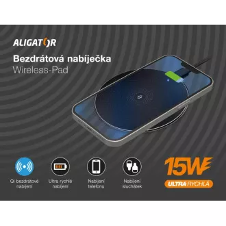 Incarcator wireless ALIGATOR Aligator Pad 15W negru