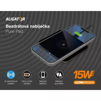 Încărcător wireless ALIGATOR Aligator Pure-Pad 15W, negru