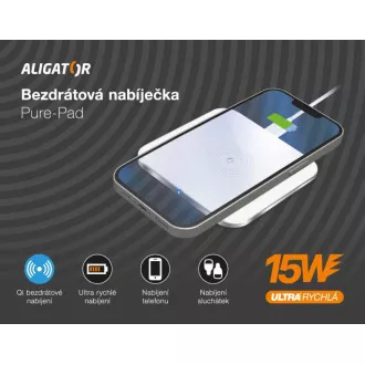 Încărcător wireless ALIGATOR Aligator Pure-Pad 15W, alb