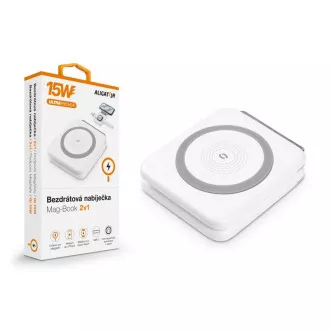Încărcător fără fir ALIGATOR Mag-Book 2 în 1, conceput pentru încărcarea MagSafe și Apple Watch, 15W, alb