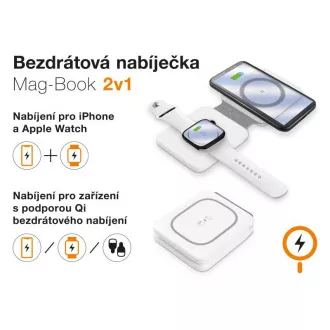 Încărcător fără fir ALIGATOR Mag-Book 2 în 1, conceput pentru încărcarea MagSafe și Apple Watch, 15W, alb