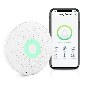 AirThings Wave plus - senzor pentru calitatea aerului, radon, umiditate, temperatură, COV, CO2 și presiune