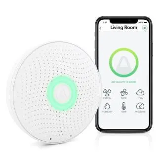 AirThings Wave plus - senzor pentru calitatea aerului, radon, umiditate, temperatură, COV, CO2 și presiune