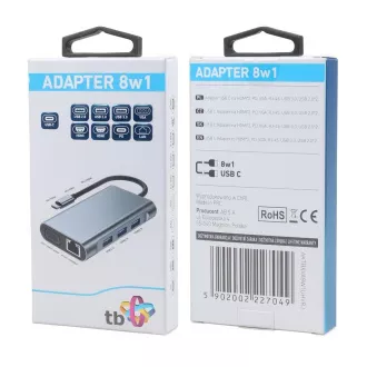TB Touch USB C 8 în 1 - HDMI 2x, USB, VGA, RJ45, PD