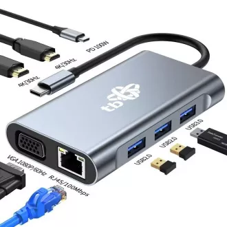 TB Touch USB C 8 în 1 - HDMI 2x, USB, VGA, RJ45, PD
