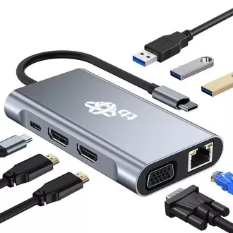 TB Touch USB C 8 în 1 - HDMI 2x, USB, VGA, RJ45, PD