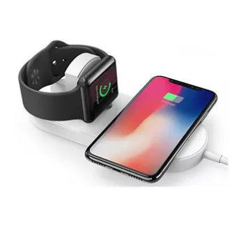 Incarcator wireless 2in1, pentru telefon si Apple Watch, alb, 5V, 10W, Qi