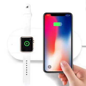 Incarcator wireless 2in1, pentru telefon si Apple Watch, alb, 5V, 10W, Qi