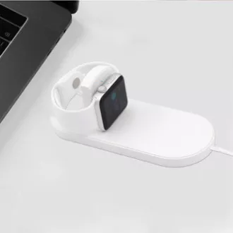 Incarcator wireless 2in1, pentru telefon si Apple Watch, alb, 5V, 10W, Qi