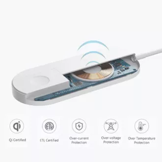 Incarcator wireless 2in1, pentru telefon si Apple Watch, alb, 5V, 10W, Qi