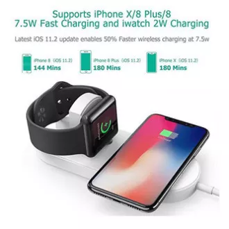 Incarcator wireless 2in1, pentru telefon si Apple Watch, alb, 5V, 10W, Qi