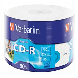 Verbatim CD-R, 43794, imprimabil cu jet de cerneală, pachet de 50, 700MB, 50x, 80min., 12cm, wrap, pentru arhivarea datelor